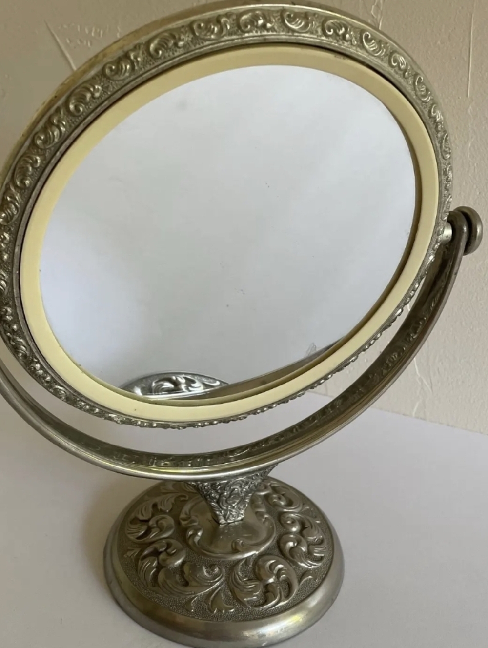 1950s Art Nouveau-style silver vanity Mirror by International Silver Company